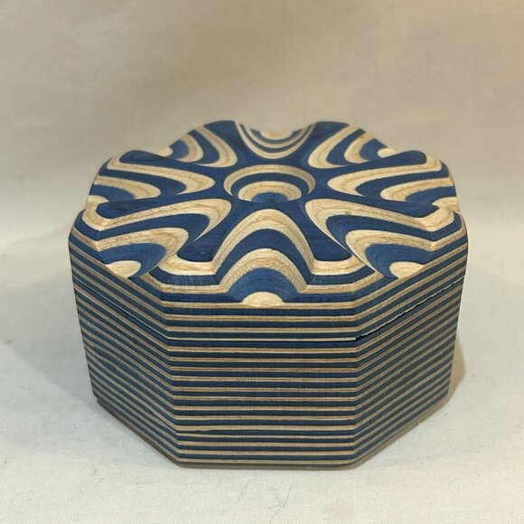 Island Bamboo Pakkawood Salt Cellar Spice Box Trinket Box Blue w/ Magnet Lock - Picture 1 of 6